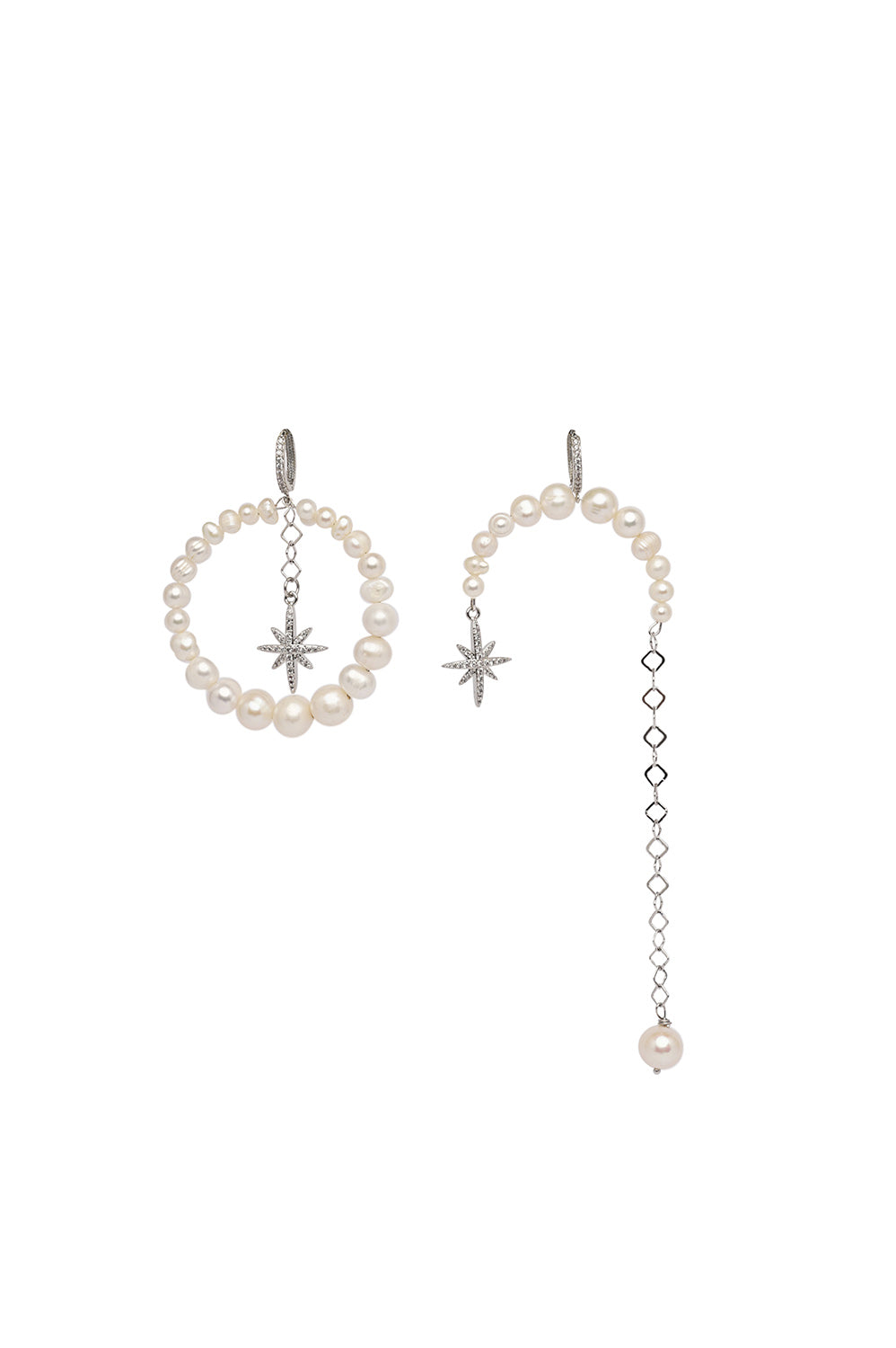 ASYMMETRICAL PEARLS EARRINGS WITH “MORNING STAR”