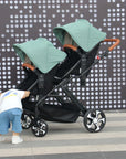 Portable Twin Baby Stroller Collapsible Double Stroller Traveling Twin Stroller Two-way High View Double Baby Carriage