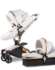 Landscape baby carriage PU leathe Baby stroller 3in1 Two-way High r Foldable shock-absorbing eggshell stroller 2in1