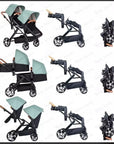 Portable Twin Baby Stroller Collapsible Double Stroller Traveling Twin Stroller Two-way High View Double Baby Carriage