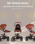 Landscape baby carriage PU leathe Baby stroller 3in1 Two-way High r Foldable shock-absorbing eggshell stroller 2in1