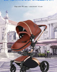 Landscape baby carriage PU leathe Baby stroller 3in1 Two-way High r Foldable shock-absorbing eggshell stroller 2in1