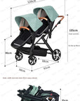 Portable Twin Baby Stroller Collapsible Double Stroller Traveling Twin Stroller Two-way High View Double Baby Carriage