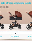 Landscape baby carriage PU leathe Baby stroller 3in1 Two-way High r Foldable shock-absorbing eggshell stroller 2in1