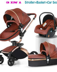 Landscape baby carriage PU leathe Baby stroller 3in1 Two-way High r Foldable shock-absorbing eggshell stroller 2in1