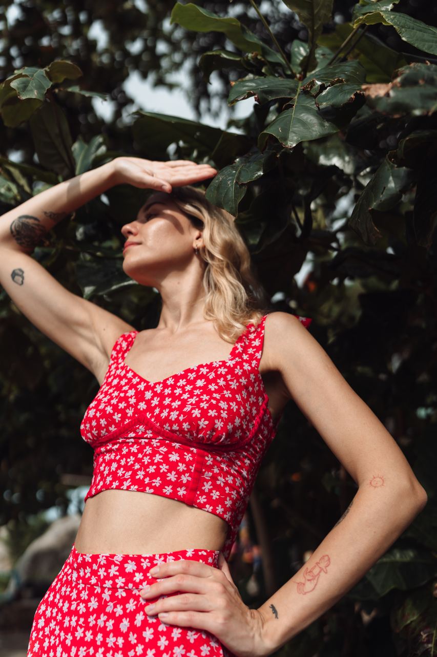 Ppinted Crop top and Skirt set