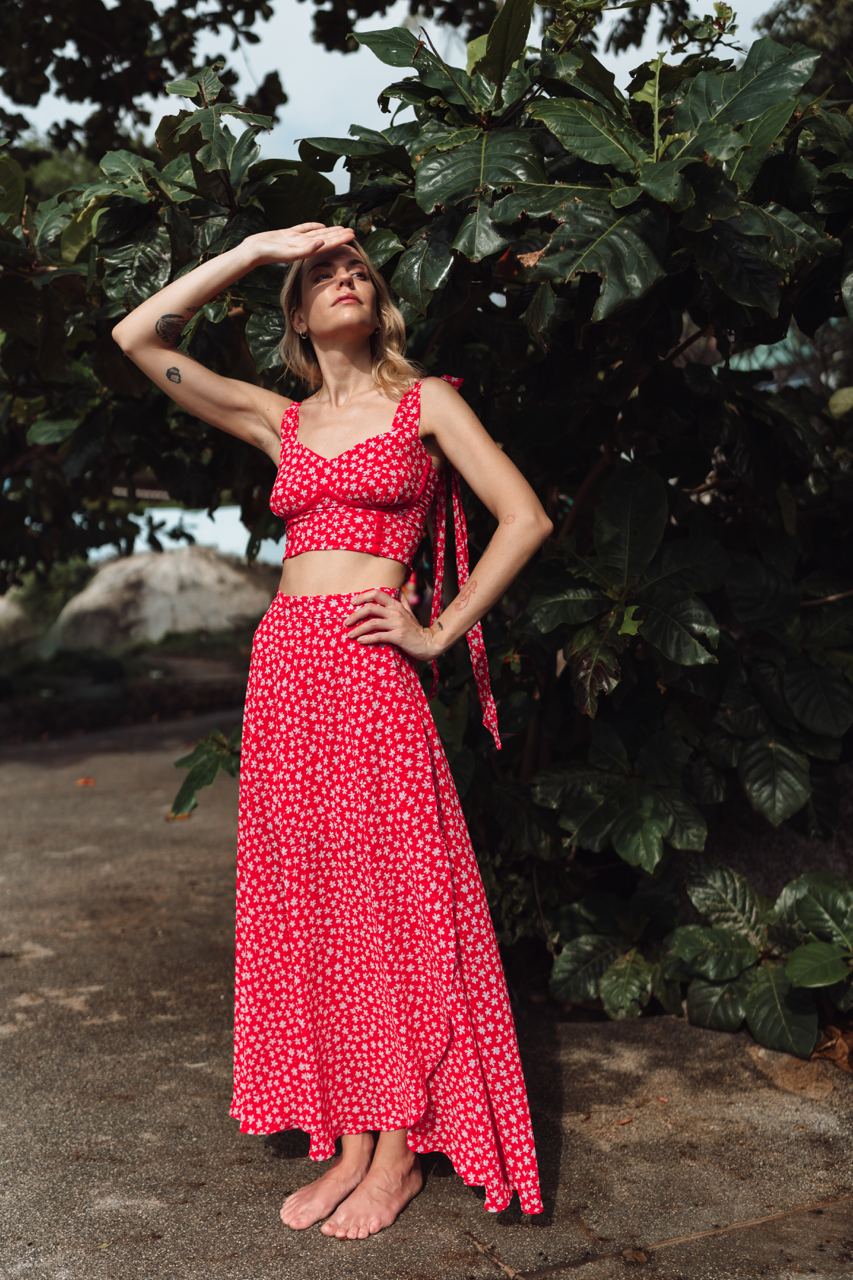Ppinted Crop top and Skirt set