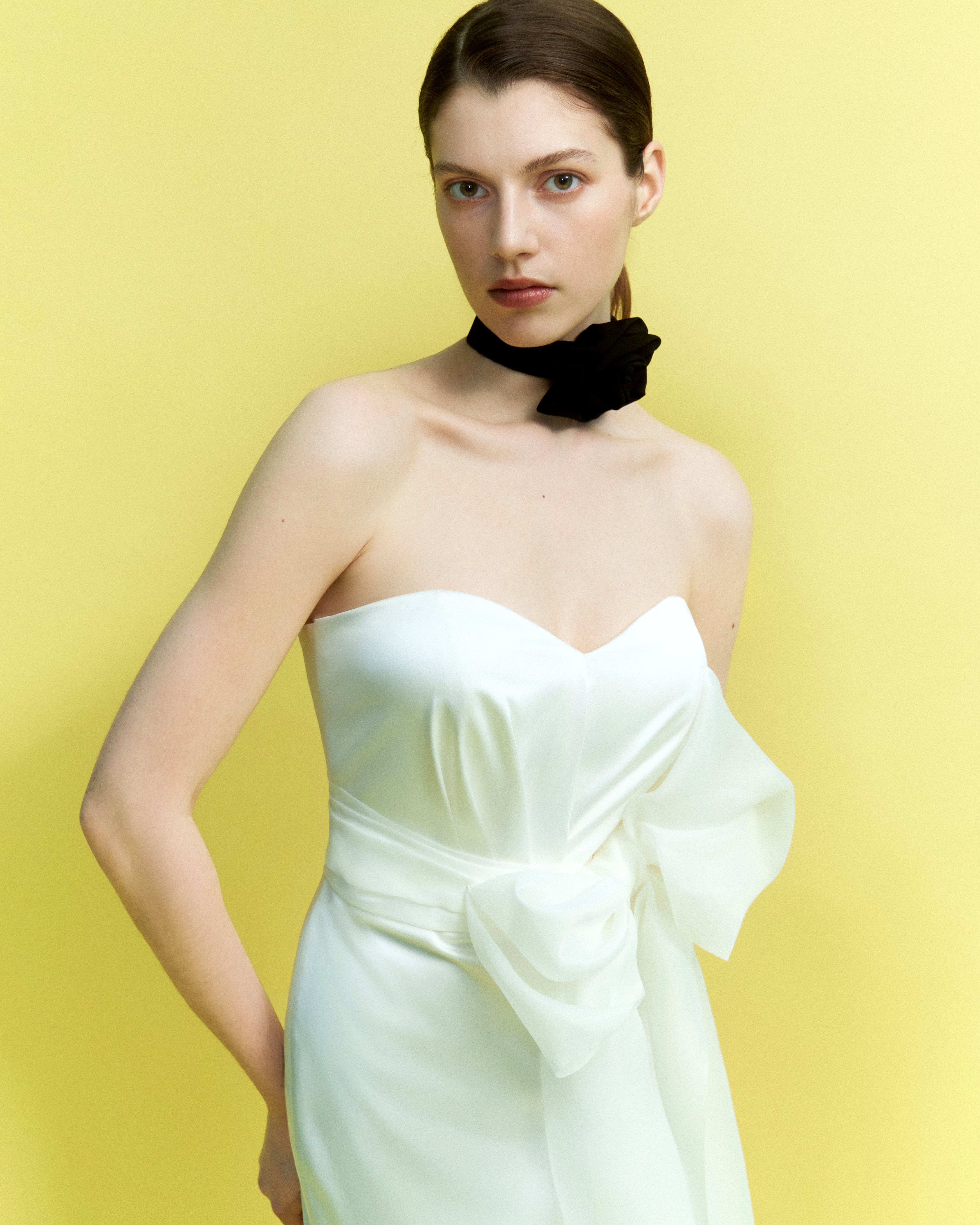Corset dress with an organza bow