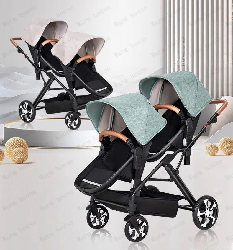 Portable Twin Baby Stroller Collapsible Double Stroller Traveling Twin Stroller Two-way High View Double Baby Carriage