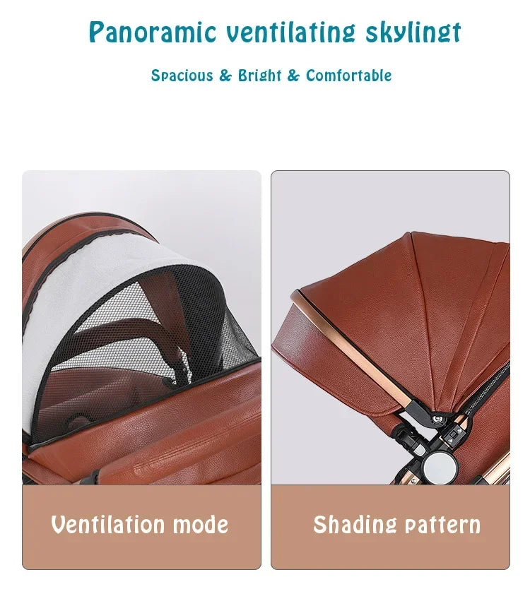 Landscape baby carriage PU leathe Baby stroller 3in1 Two-way High r Foldable shock-absorbing eggshell stroller 2in1