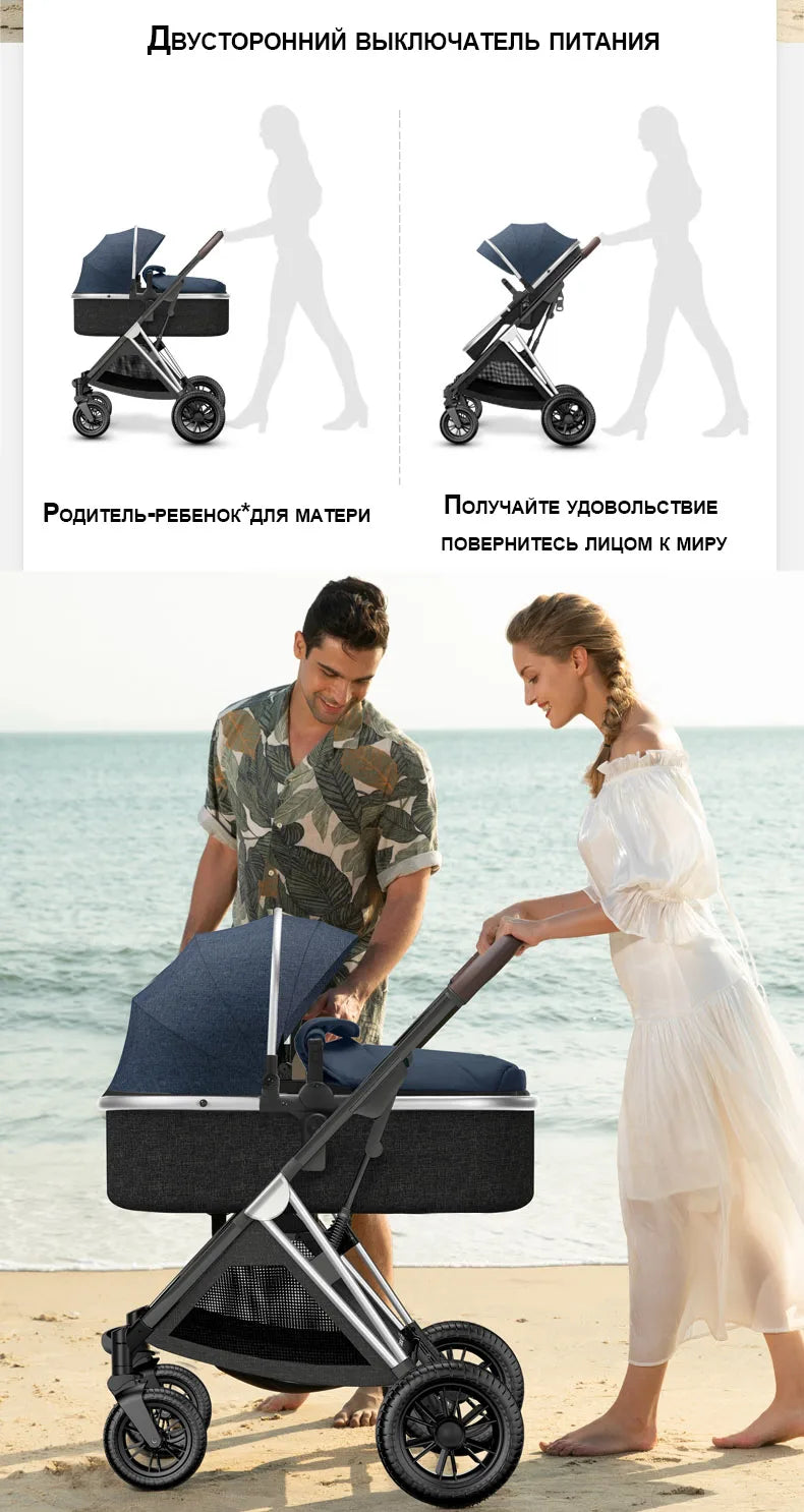 BETSOCCI Baby Stroller Four Wheel Trolley 2 in 1/ 3 in 1 High Landscape Folding Portable Trolley Two Way