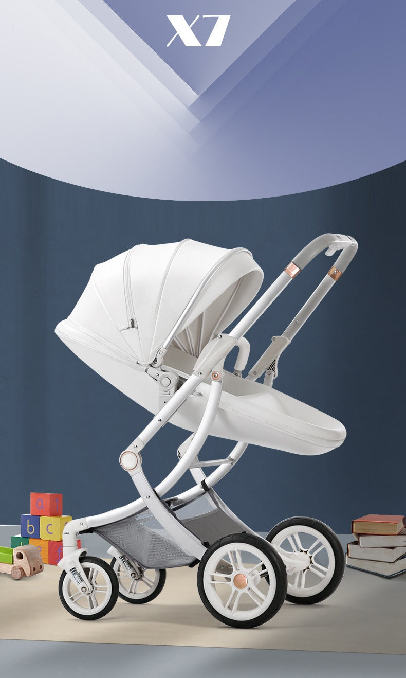 Baby Stroller High Landscape Two-way Swivel Seat Lightweight Foldable Stroller Four Wheels Shock Absorption Baby Stroller 3 in 1