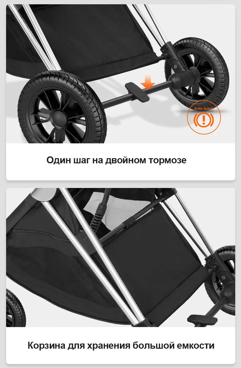 BETSOCCI Baby Stroller Four Wheel Trolley 2 in 1/ 3 in 1 High Landscape Folding Portable Trolley Two Way