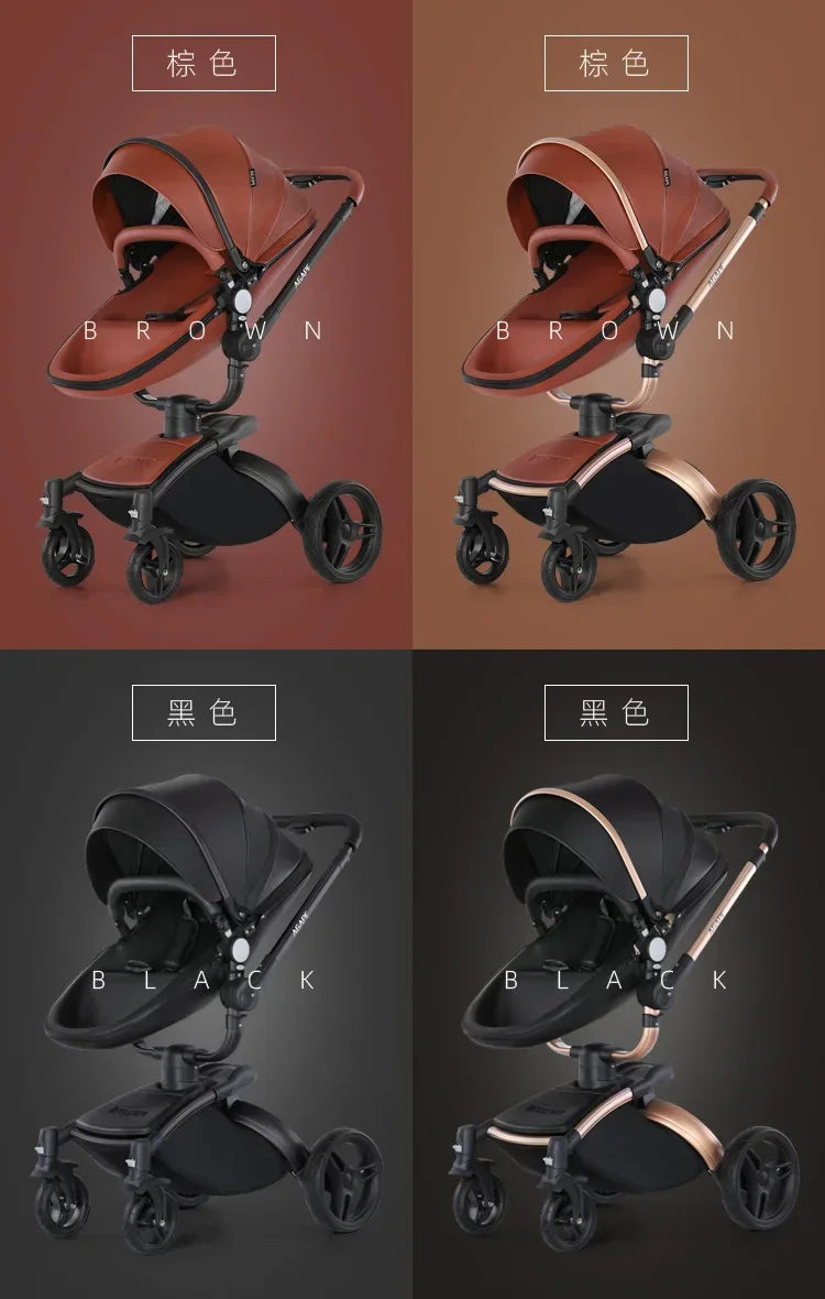 Landscape baby carriage PU leathe Baby stroller 3in1 Two-way High r Foldable shock-absorbing eggshell stroller 2in1