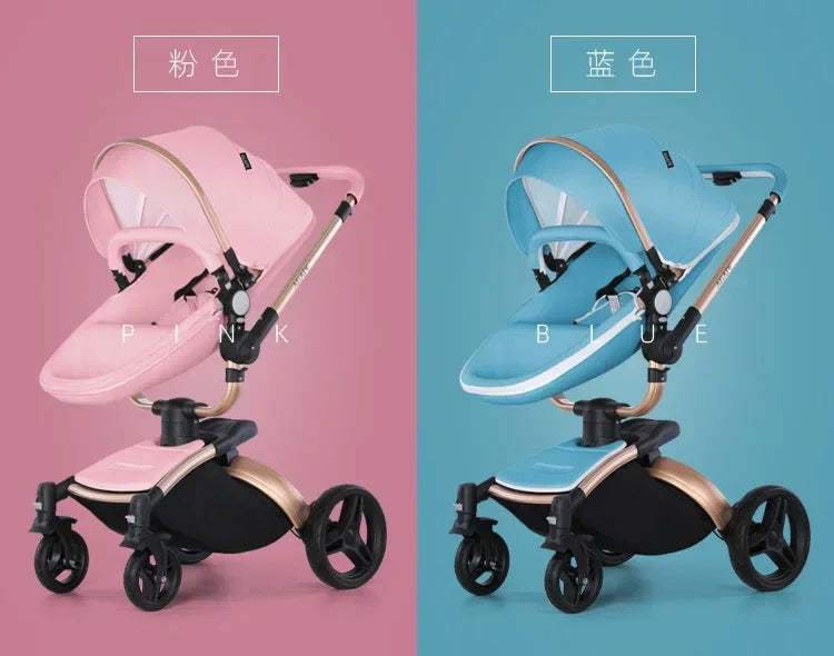 Landscape baby carriage PU leathe Baby stroller 3in1 Two-way High r Foldable shock-absorbing eggshell stroller 2in1