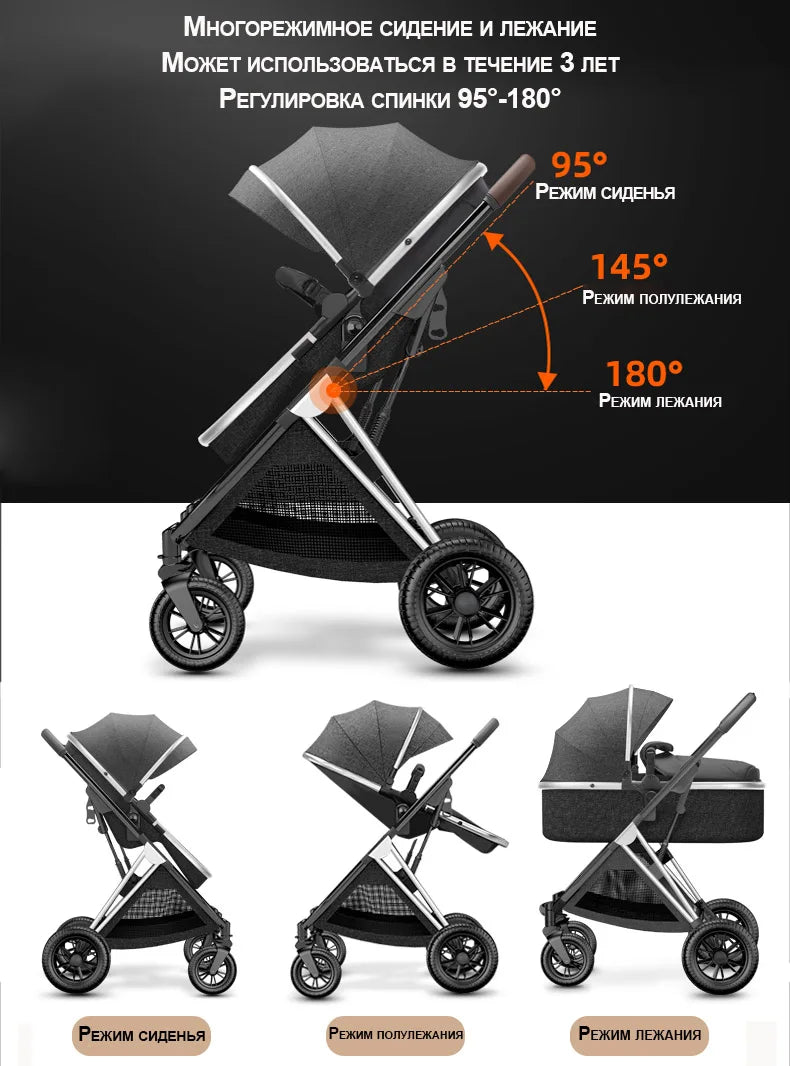 BETSOCCI Baby Stroller Four Wheel Trolley 2 in 1/ 3 in 1 High Landscape Folding Portable Trolley Two Way