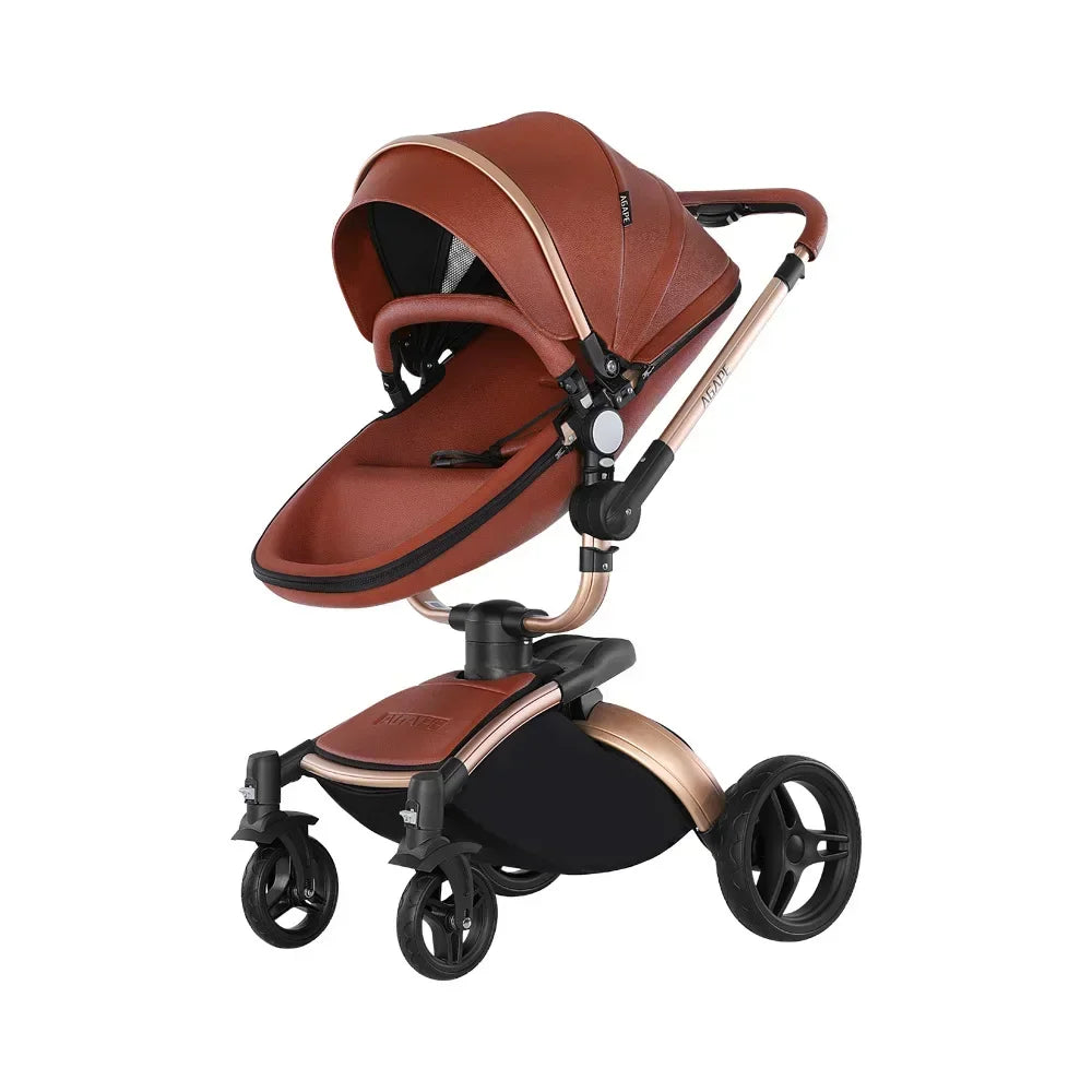 Landscape baby carriage PU leathe Baby stroller 3in1 Two-way High r Foldable shock-absorbing eggshell stroller 2in1