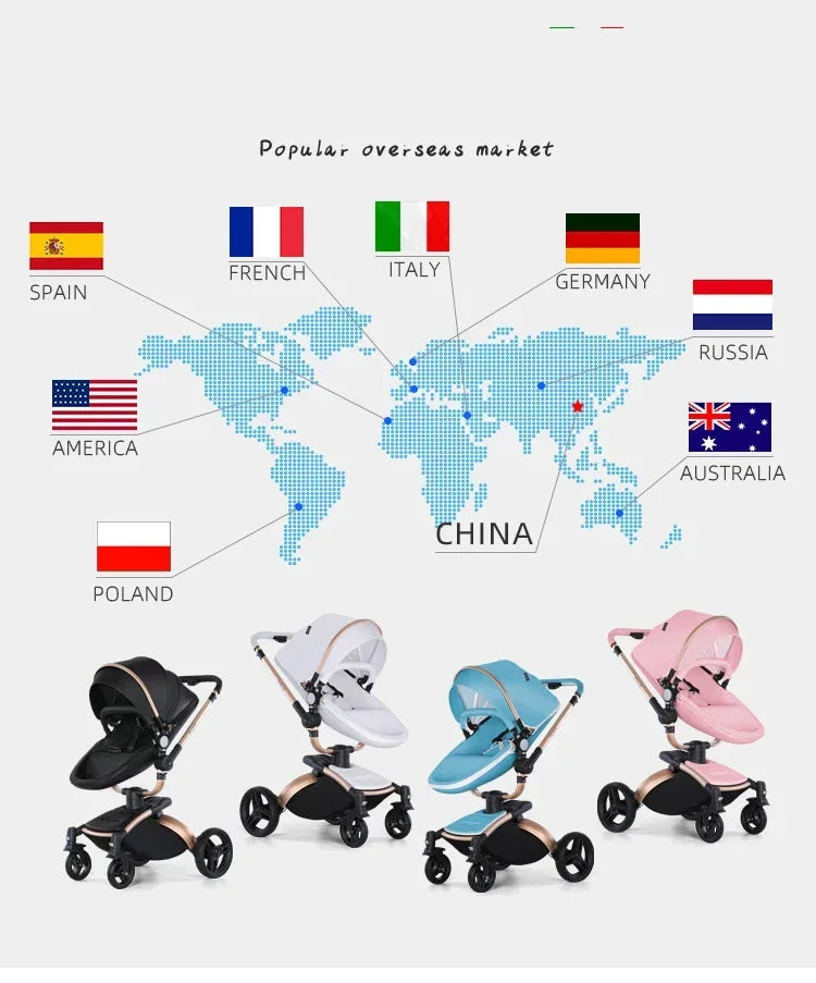Landscape baby carriage PU leathe Baby stroller 3in1 Two-way High r Foldable shock-absorbing eggshell stroller 2in1