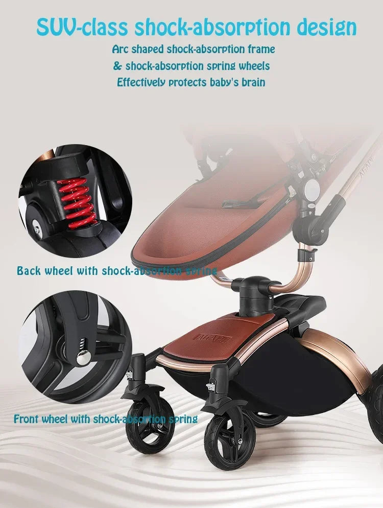 Landscape baby carriage PU leathe Baby stroller 3in1 Two-way High r Foldable shock-absorbing eggshell stroller 2in1