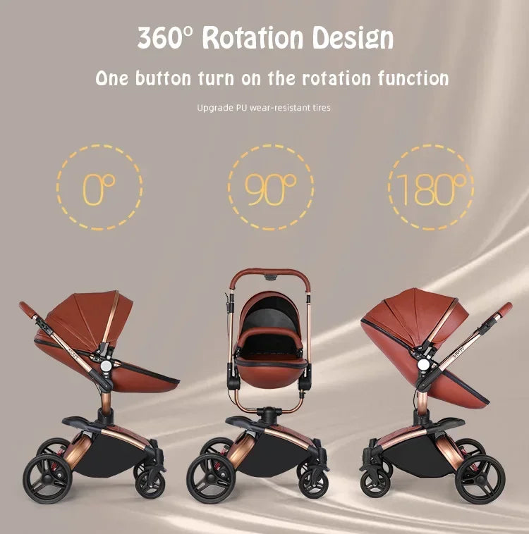Landscape baby carriage PU leathe Baby stroller 3in1 Two-way High r Foldable shock-absorbing eggshell stroller 2in1