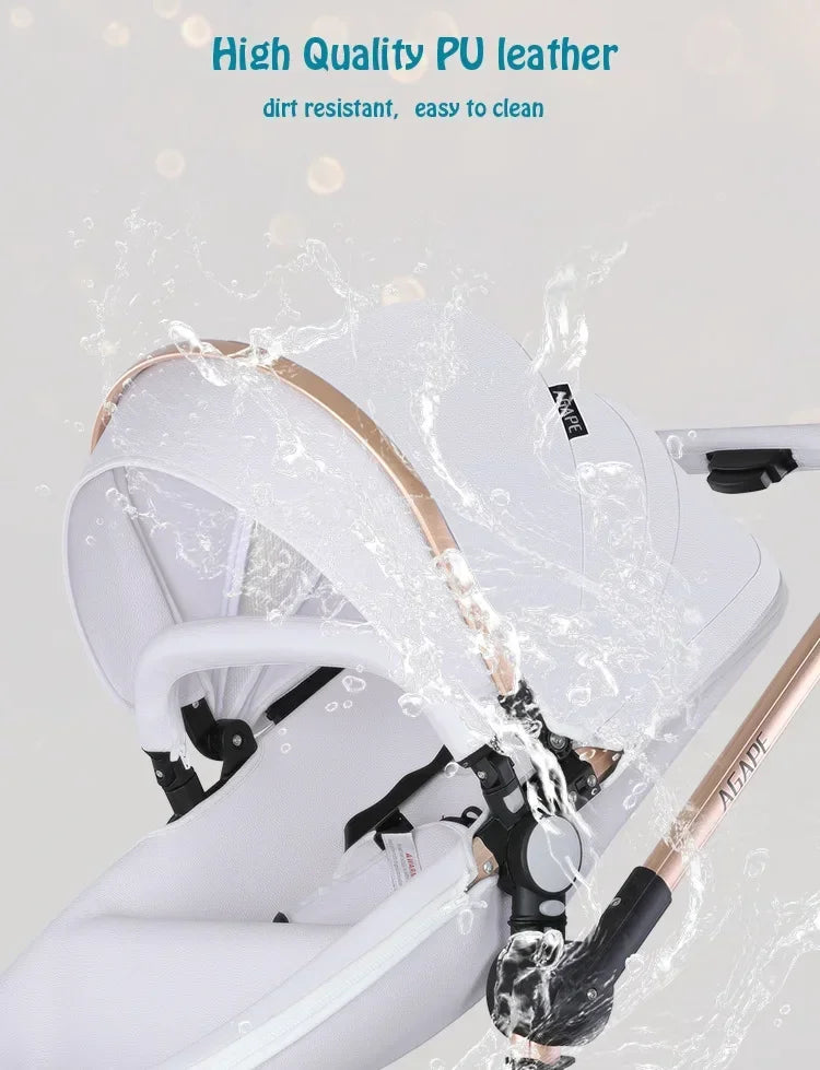 Landscape baby carriage PU leathe Baby stroller 3in1 Two-way High r Foldable shock-absorbing eggshell stroller 2in1