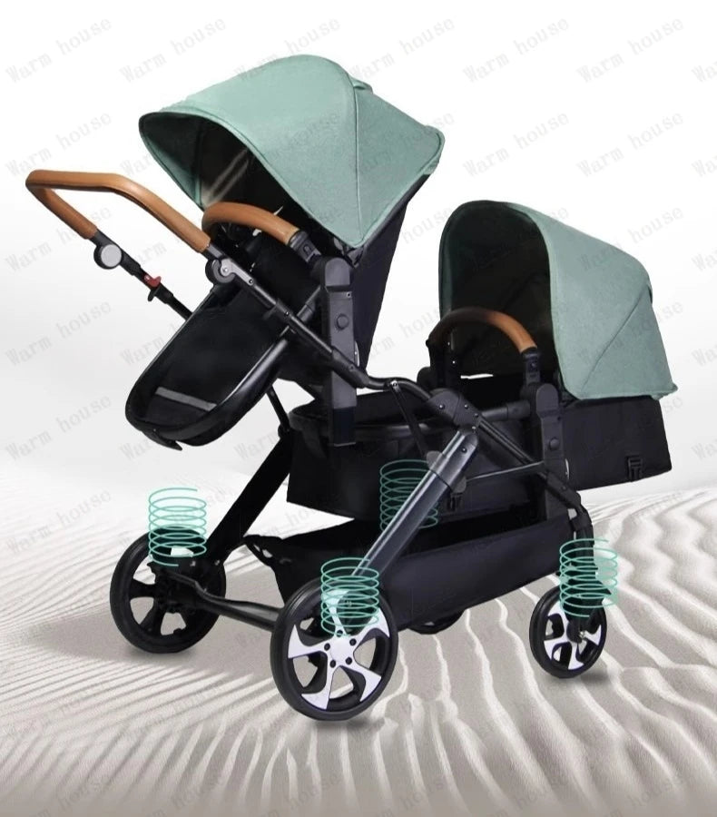 Portable Twin Baby Stroller Collapsible Double Stroller Traveling Twin Stroller Two-way High View Double Baby Carriage