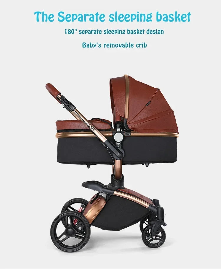 Landscape baby carriage PU leathe Baby stroller 3in1 Two-way High r Foldable shock-absorbing eggshell stroller 2in1