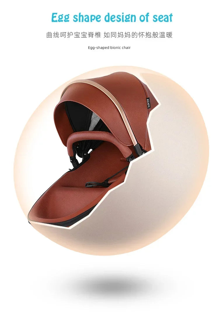 Landscape baby carriage PU leathe Baby stroller 3in1 Two-way High r Foldable shock-absorbing eggshell stroller 2in1
