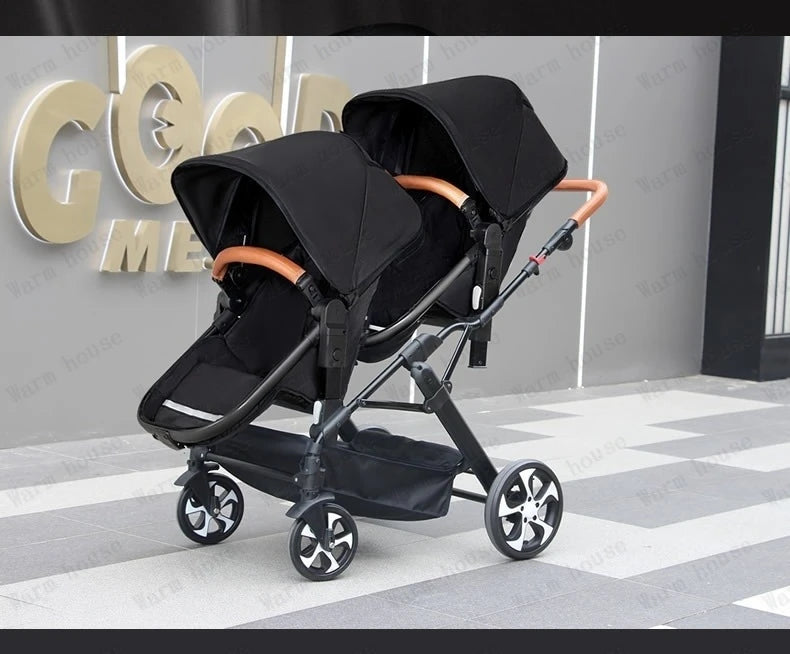 Portable Twin Baby Stroller Collapsible Double Stroller Traveling Twin Stroller Two-way High View Double Baby Carriage