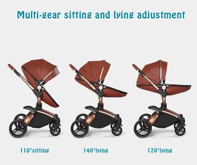 Landscape baby carriage PU leathe Baby stroller 3in1 Two-way High r Foldable shock-absorbing eggshell stroller 2in1