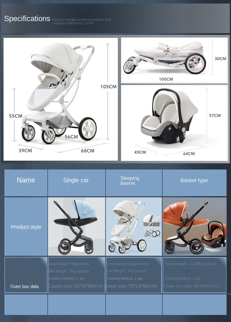Baby Stroller High Landscape Two-way Swivel Seat Lightweight Foldable Stroller Four Wheels Shock Absorption Baby Stroller 3 in 1