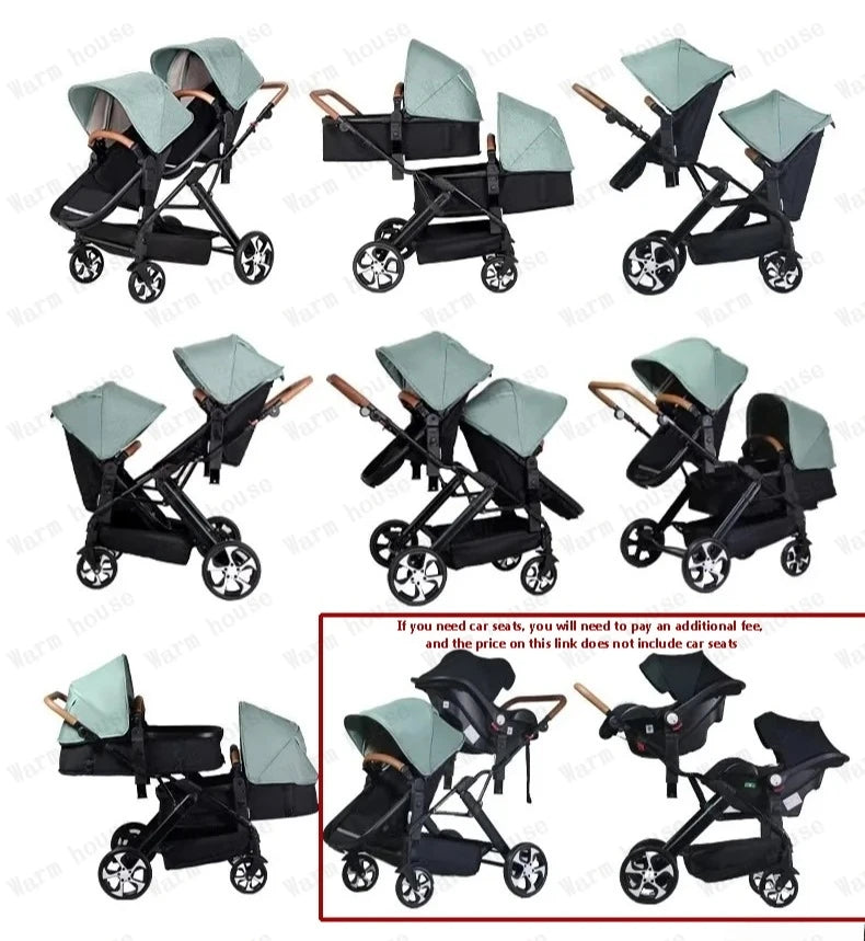 Portable Twin Baby Stroller Collapsible Double Stroller Traveling Twin Stroller Two-way High View Double Baby Carriage
