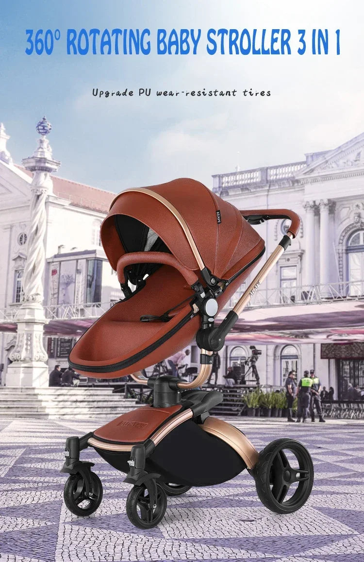 Landscape baby carriage PU leathe Baby stroller 3in1 Two-way High r Foldable shock-absorbing eggshell stroller 2in1