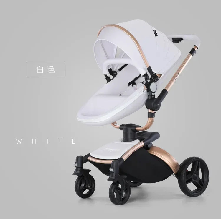 Landscape baby carriage PU leathe Baby stroller 3in1 Two-way High r Foldable shock-absorbing eggshell stroller 2in1