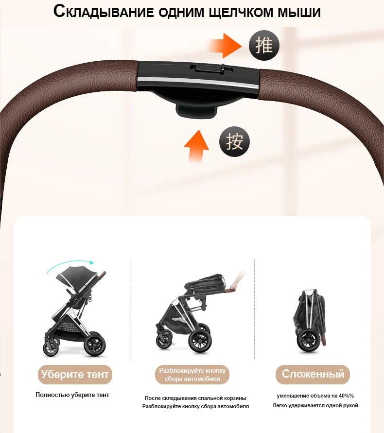 BETSOCCI Baby Stroller Four Wheel Trolley 2 in 1/ 3 in 1 High Landscape Folding Portable Trolley Two Way