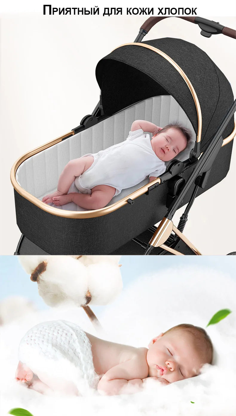 BETSOCCI Baby Stroller Four Wheel Trolley 2 in 1/ 3 in 1 High Landscape Folding Portable Trolley Two Way