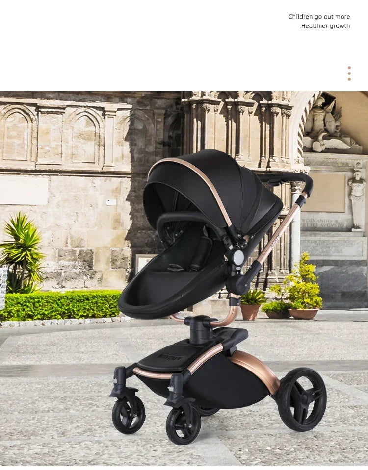 Landscape baby carriage PU leathe Baby stroller 3in1 Two-way High r Foldable shock-absorbing eggshell stroller 2in1