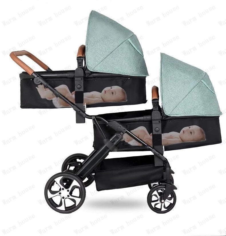 Portable Twin Baby Stroller Collapsible Double Stroller Traveling Twin Stroller Two-way High View Double Baby Carriage