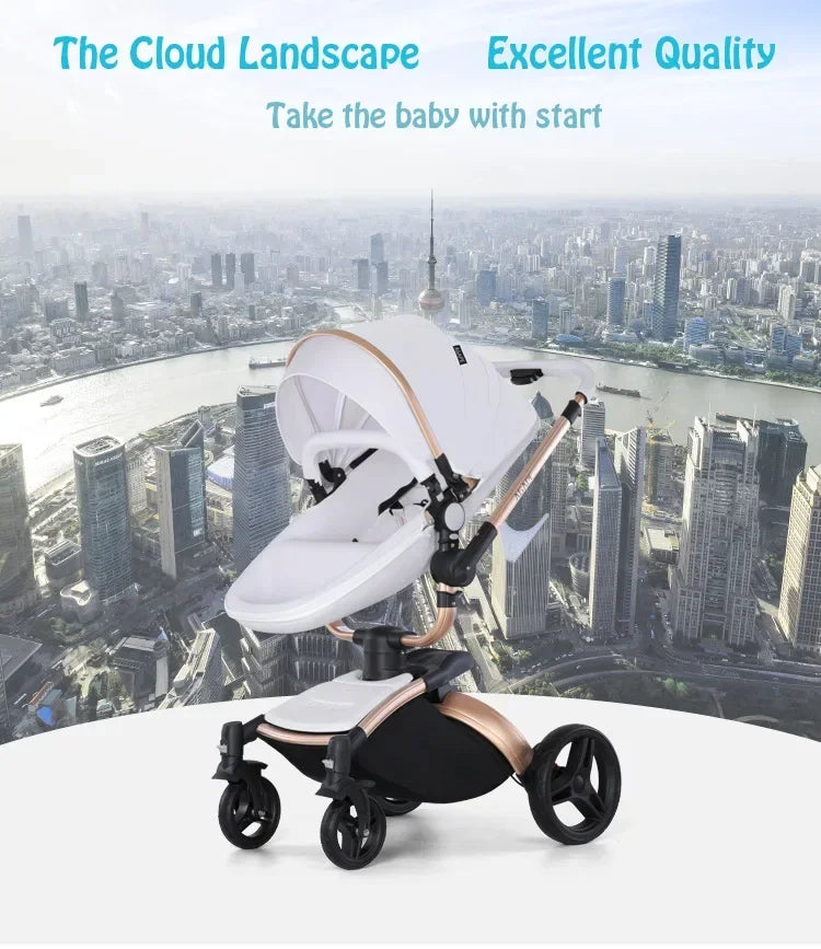 Landscape baby carriage PU leathe Baby stroller 3in1 Two-way High r Foldable shock-absorbing eggshell stroller 2in1