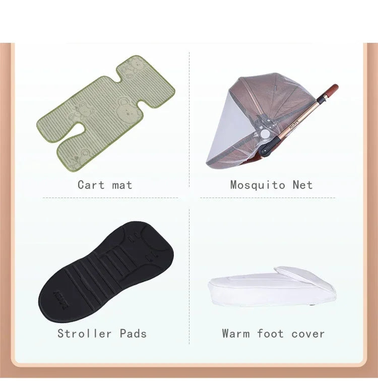 Landscape baby carriage PU leathe Baby stroller 3in1 Two-way High r Foldable shock-absorbing eggshell stroller 2in1