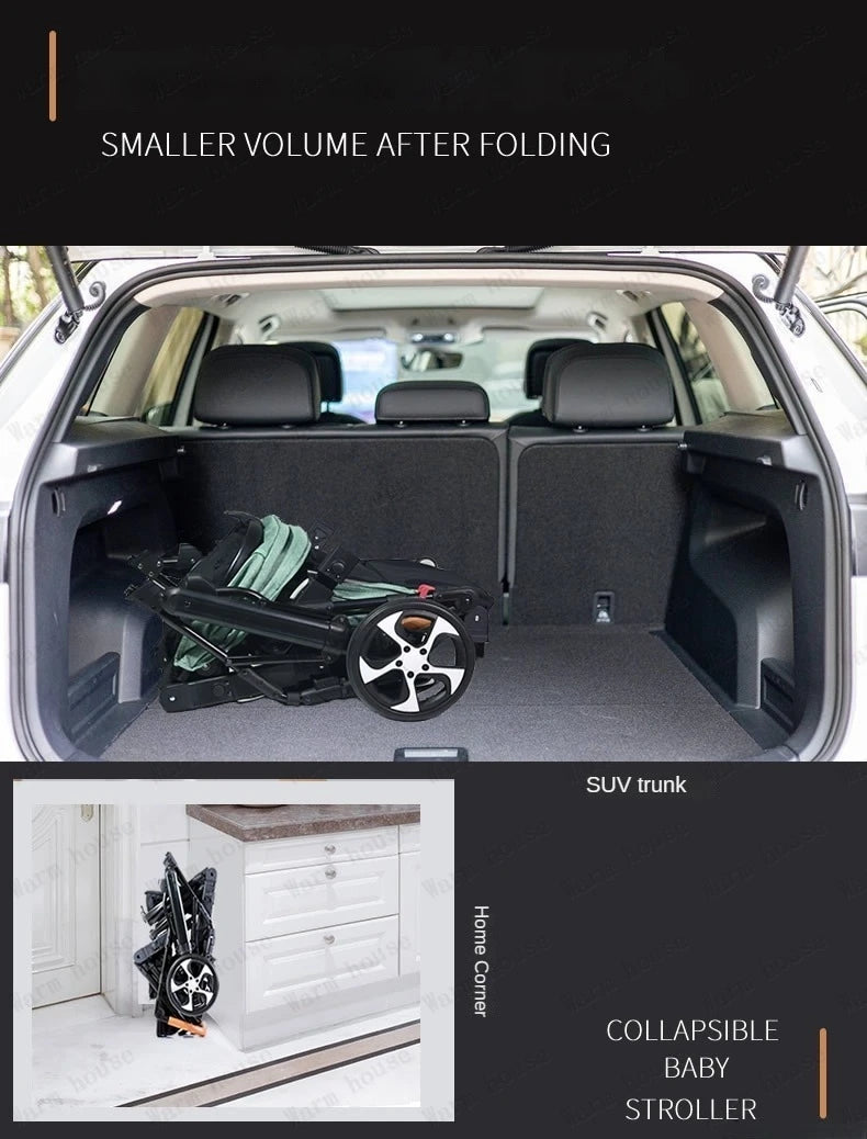 Portable Twin Baby Stroller Collapsible Double Stroller Traveling Twin Stroller Two-way High View Double Baby Carriage