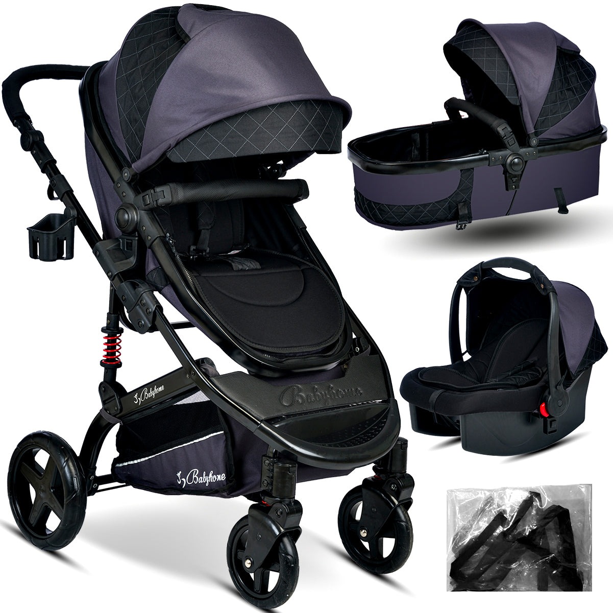 Baby Home 946 Single-To Lift Travel System Baby Stroller Pram Carrycot Raincoat Cup Holder Foot Cover Anakucağı