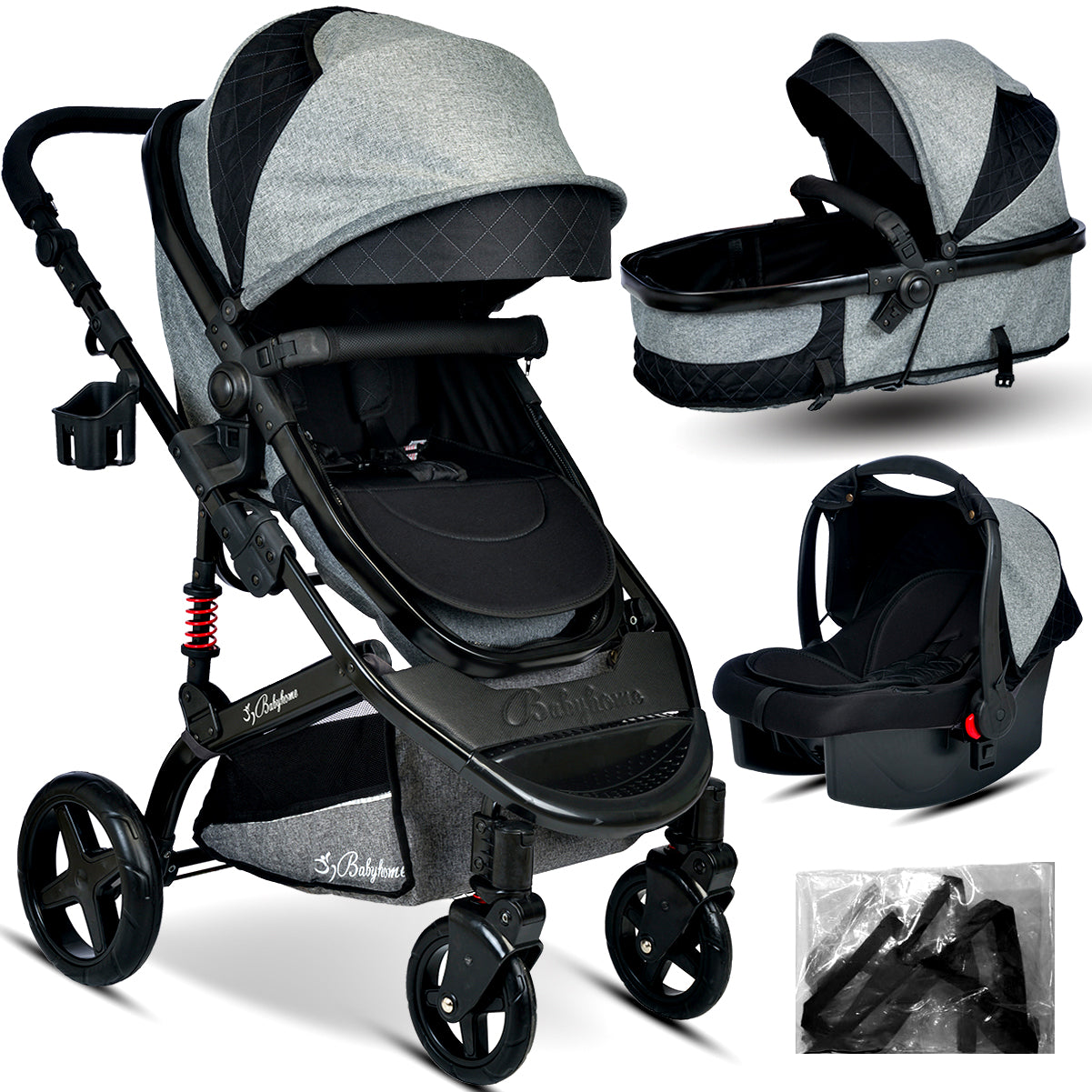 Baby Home 946 Single-To Lift Travel System Baby Stroller Pram Carrycot Raincoat Cup Holder Foot Cover Anakucağı