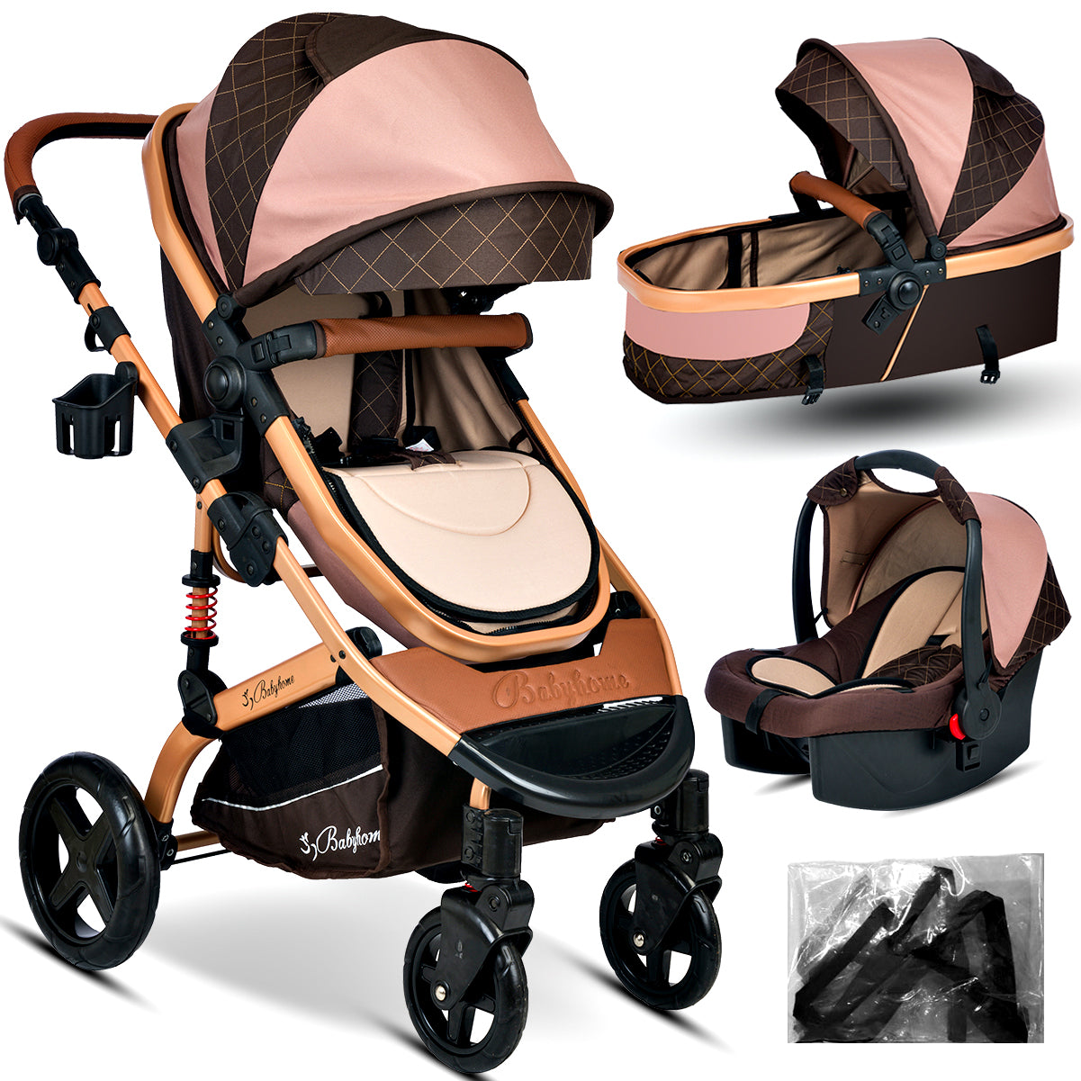 Baby Home 946 Single-To Lift Travel System Baby Stroller Pram Carrycot Raincoat Cup Holder Foot Cover Anakucağı