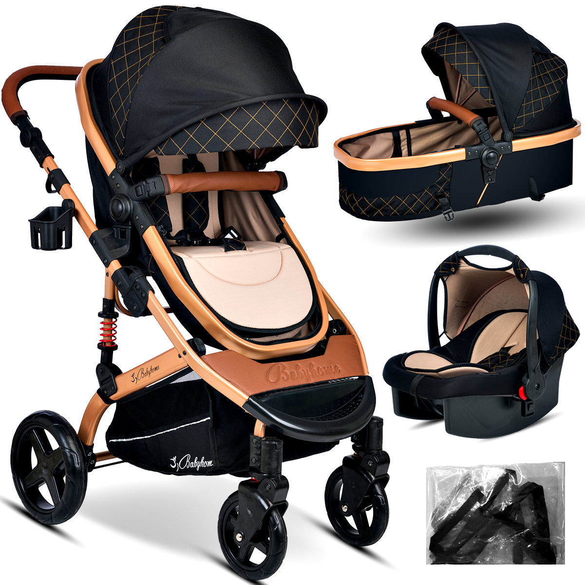 Baby Home 946 Single-To Lift Travel System Baby Stroller Pram Carrycot Raincoat Cup Holder Foot Cover Anakucağı