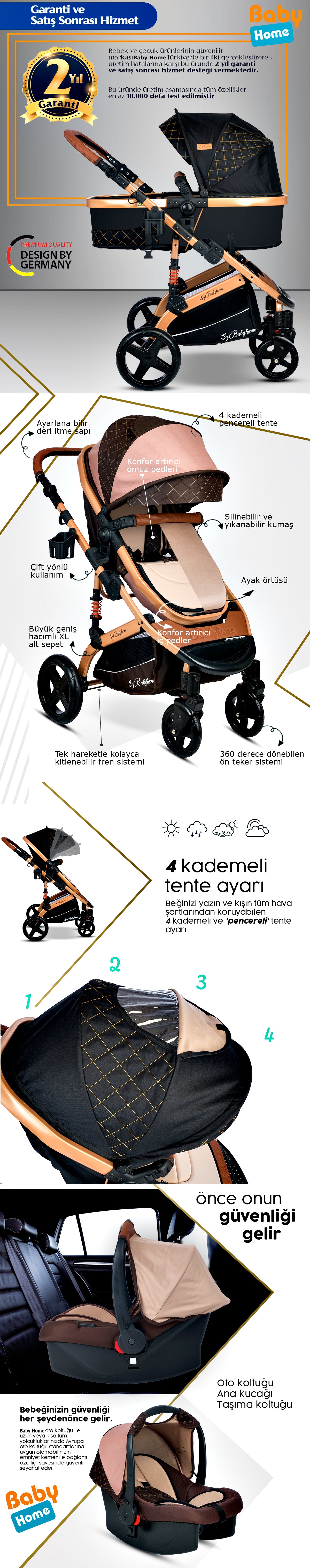 Baby Home 946 Single-To Lift Travel System Baby Stroller Pram Carrycot Raincoat Cup Holder Foot Cover Anakucağı